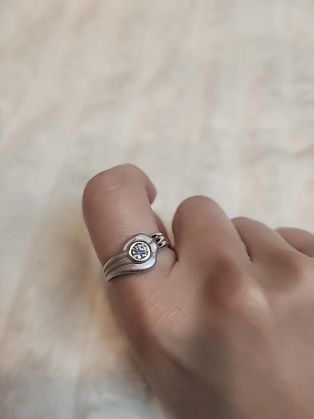 Vintage 925 Sterling Silver Clear Stone Modernist Bypass Ring
